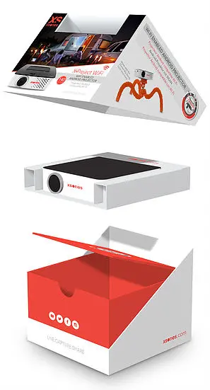 this is a 3D mockup of the projector packaging to show the concept and different parts. It illustrates the user experience when the consumer open the packaging