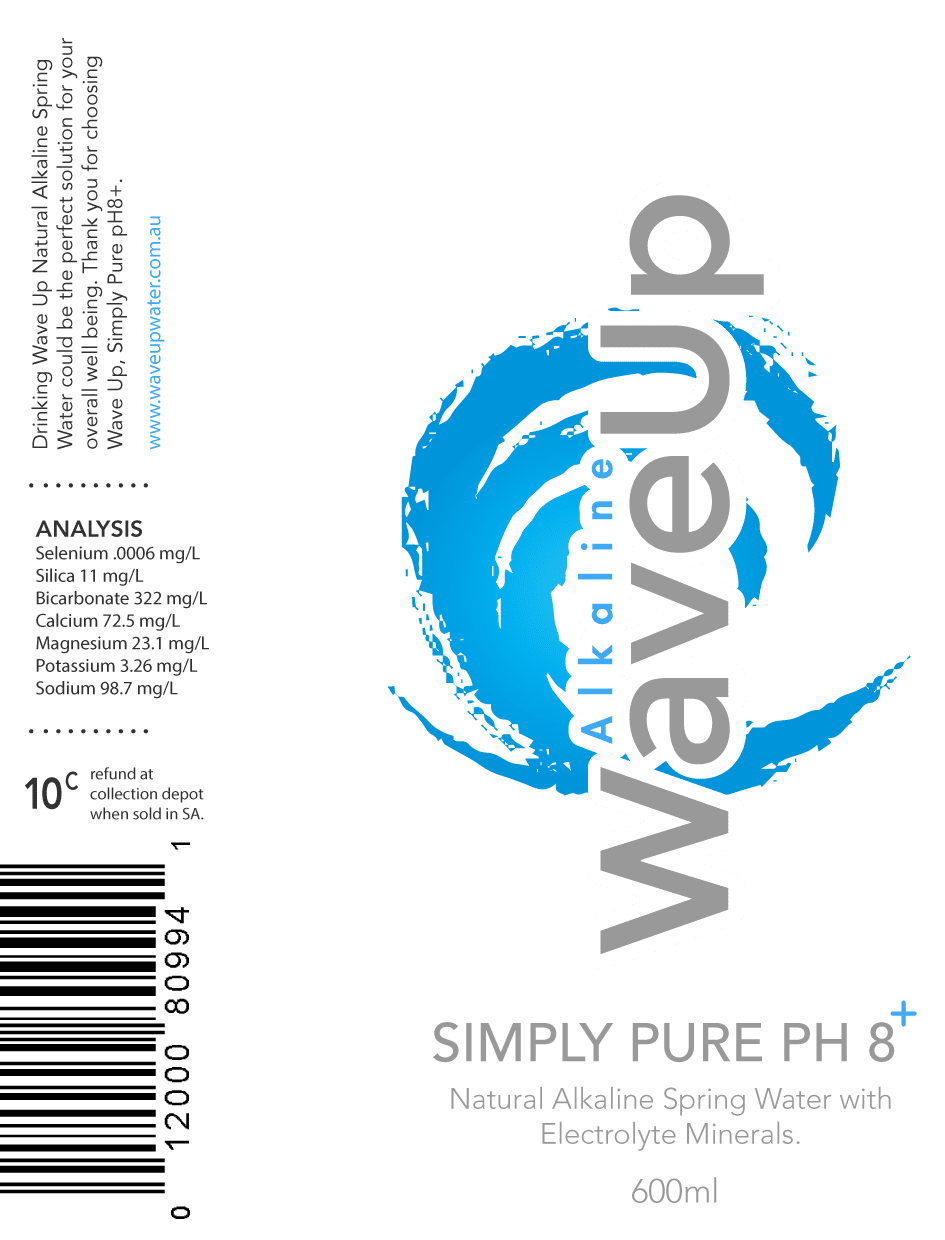 Graphic design on water label bottle. Wave Up Australian brand