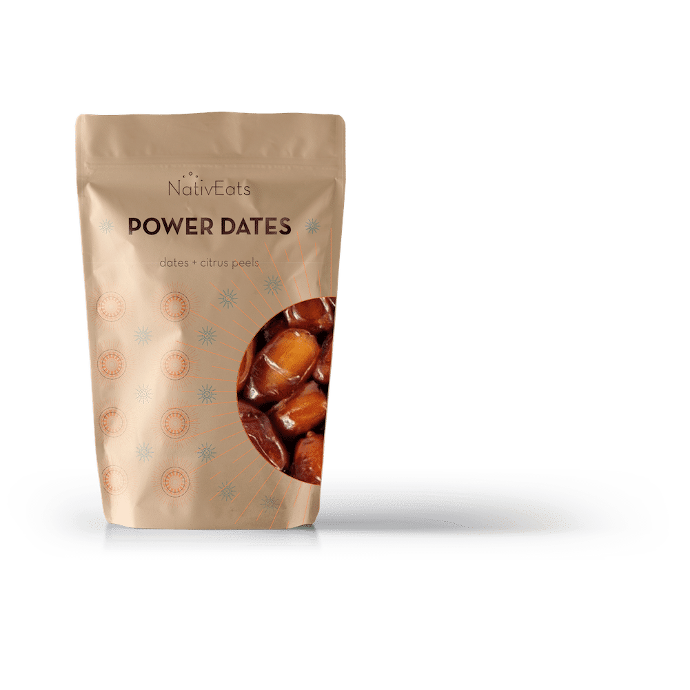 Dates packaging with graphic design in a craft paper bag