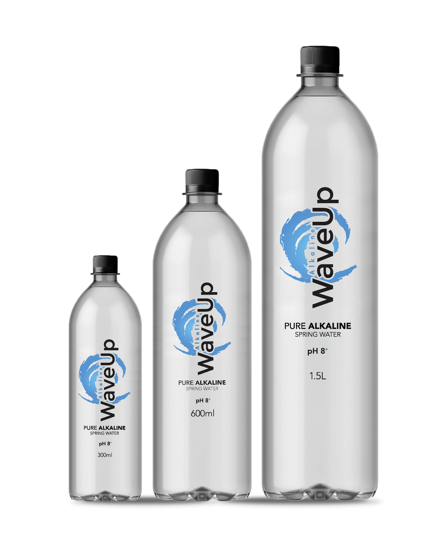 Mockup of water bottle range and its design concept packaging with blue wave label