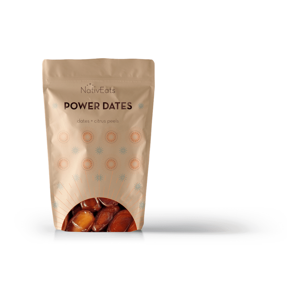 Dates packaging with graphic design in a craft paper bag