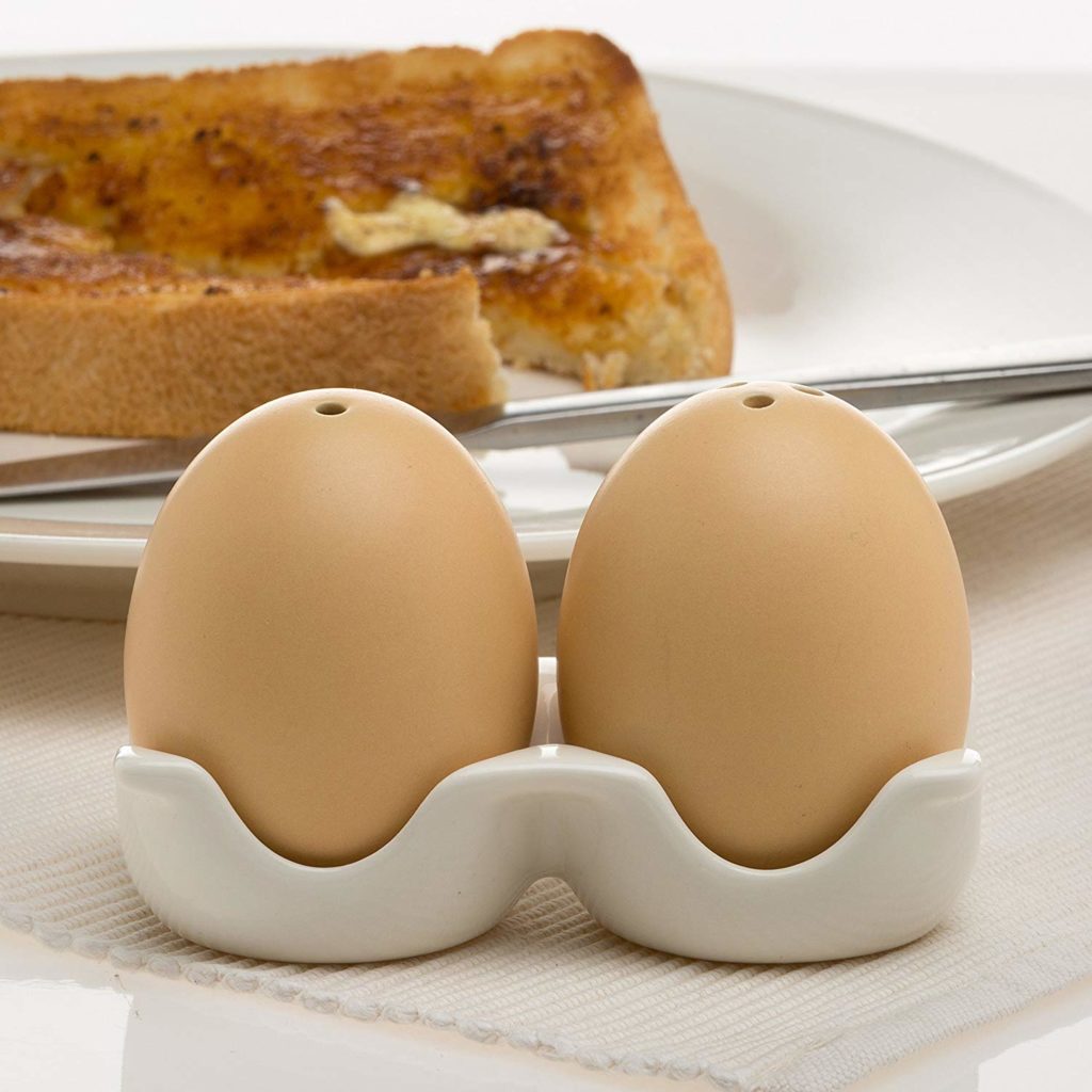 egg shaped salt and pepper product on breakfast table