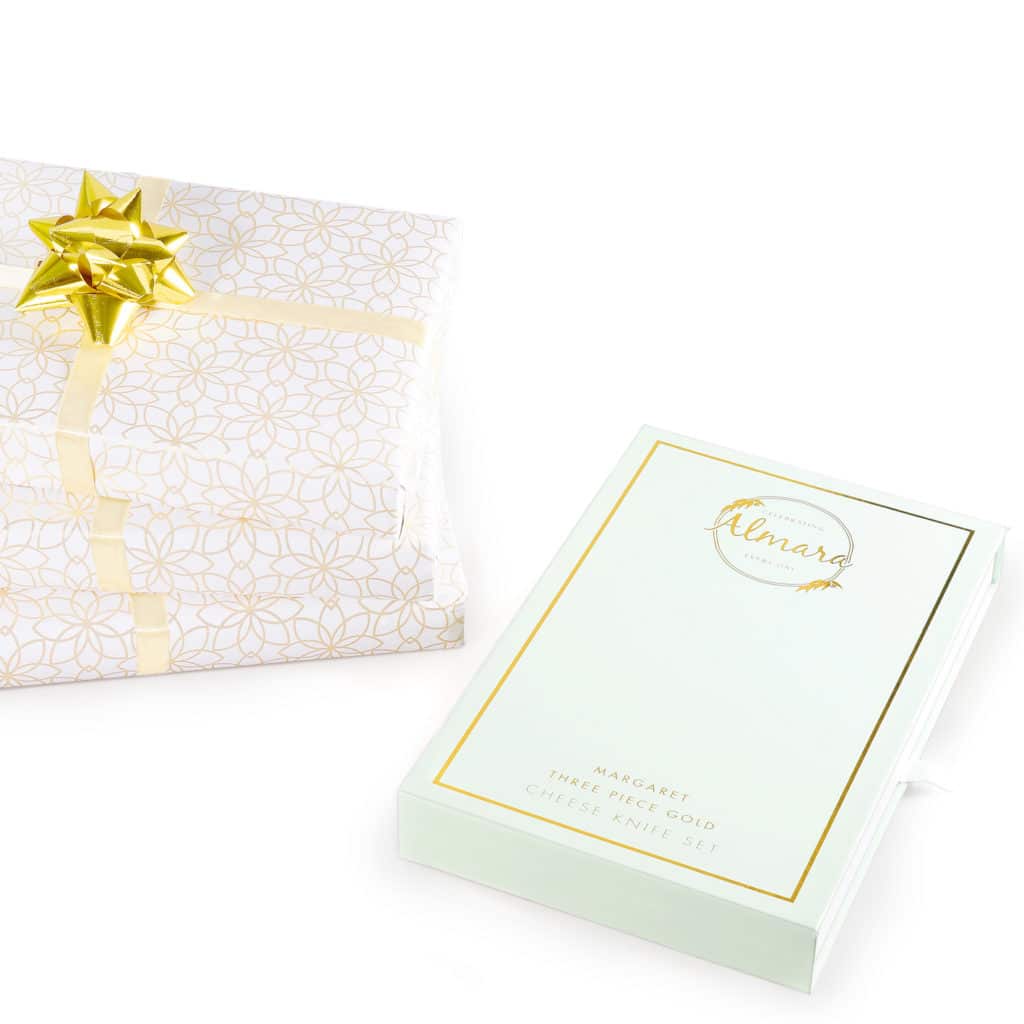 Studio picture of packaging and gift paper on it