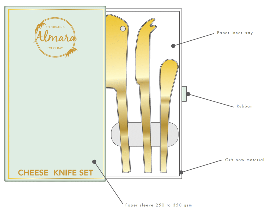 2D drawing packaging with gold cheese knives