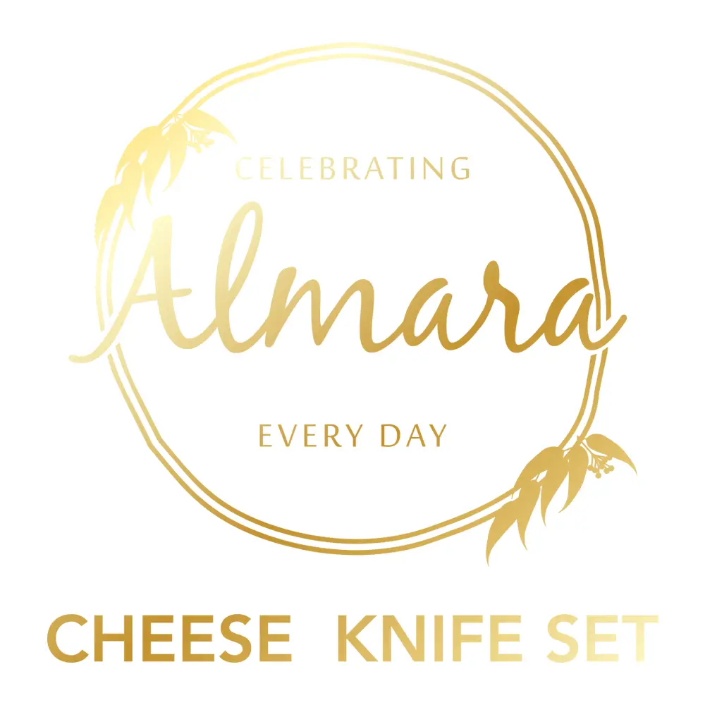 Almara Logo in a cercle with gold details